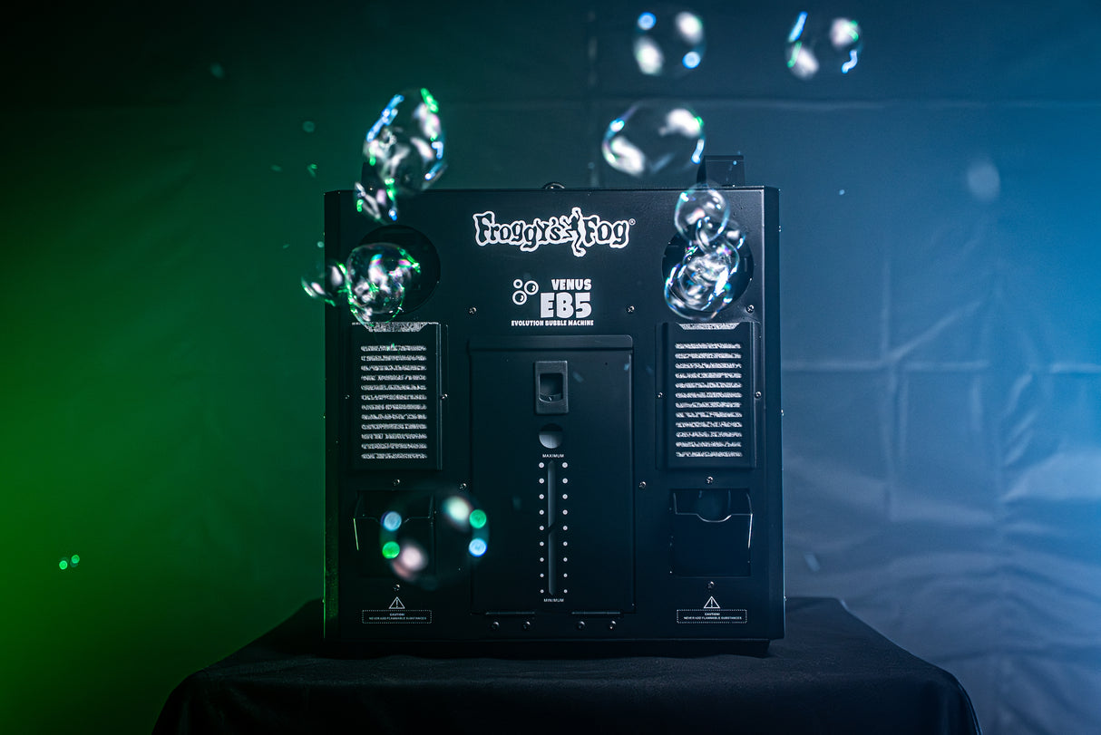 Venus EB5 - Evolutionary Bubble Machine - Nozzle Pipe Technology, Enclosed Fluid Tank, Dual Wands - DMX